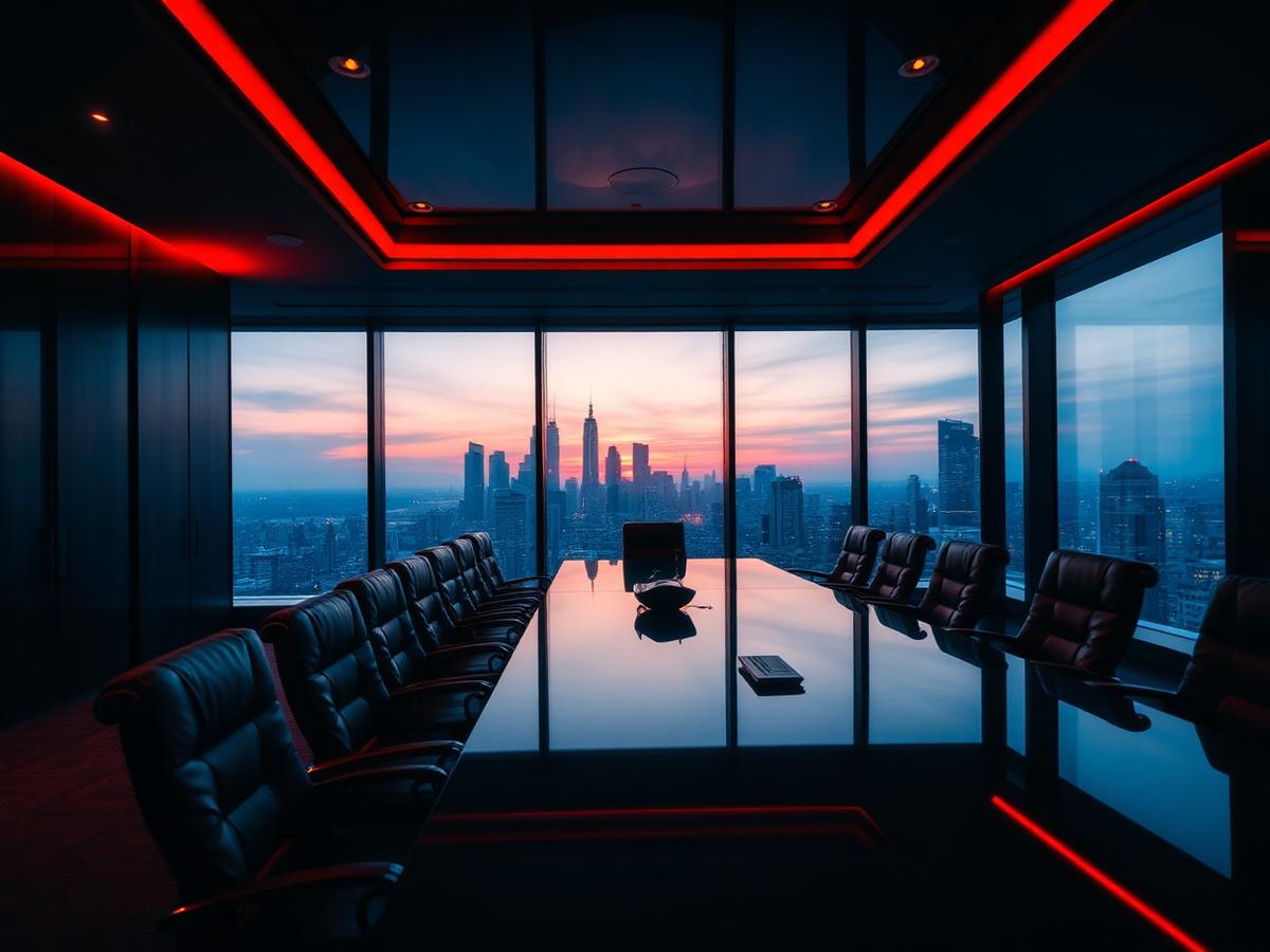 Executive boardroom at dusk